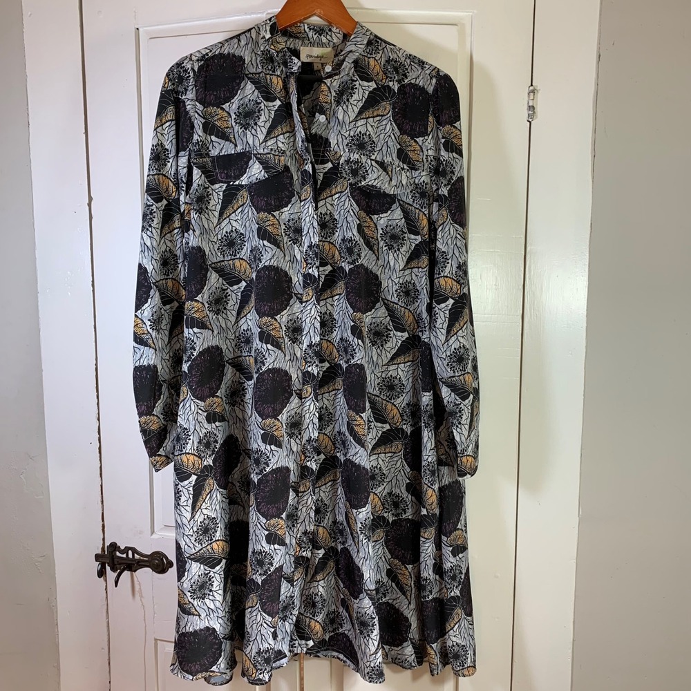 Porridge Women's Floral Print Long Sleeve Dress‎ Small Button Down Oversized